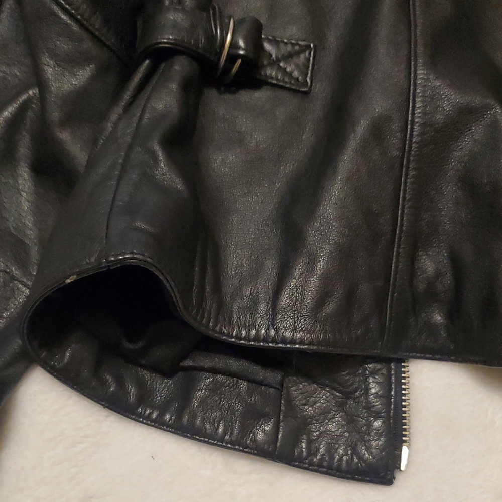 Guess Women's Black Genuine Leather Zip Jacket With Zippered Chest Pockets - Picture 10 of 16